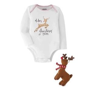 NEW MUDPIE reindeer knit rattle gift set in white